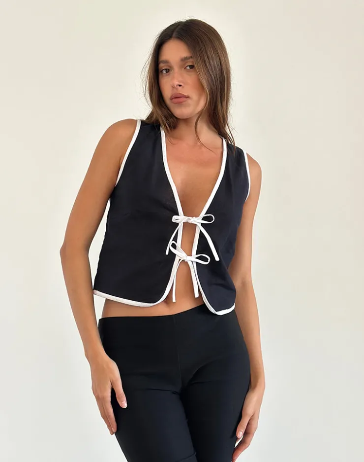 Women Motel Rocks Vest Tops | Kayna Top in Black with White Binding