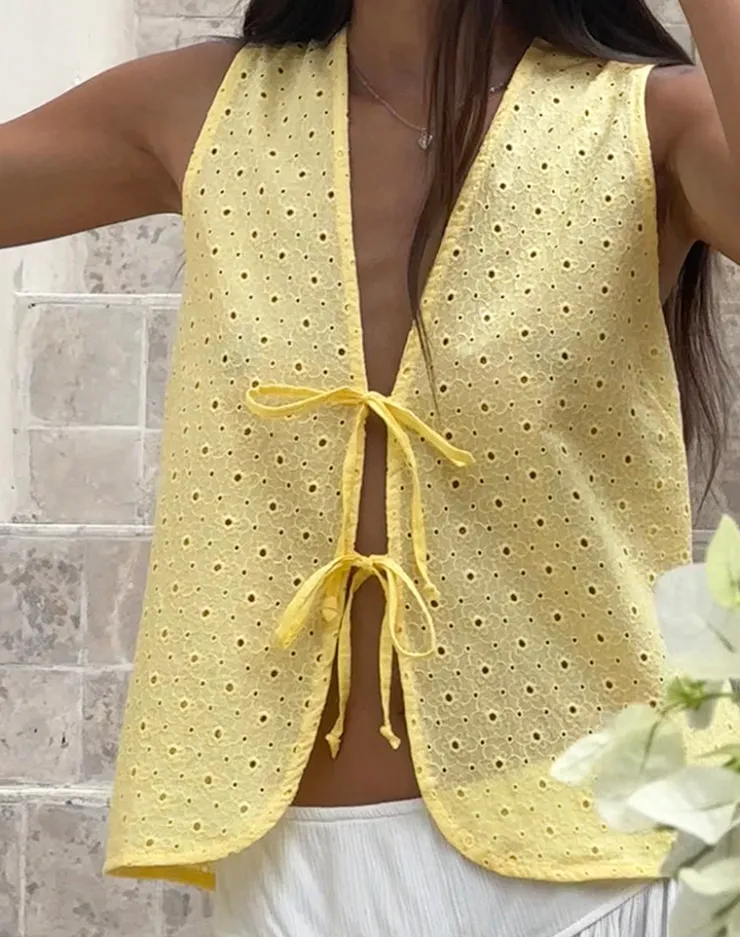 Women Motel Rocks Vest Tops | Shirts And Blouses | Kayve Tie Front Top in Broderie Yellow