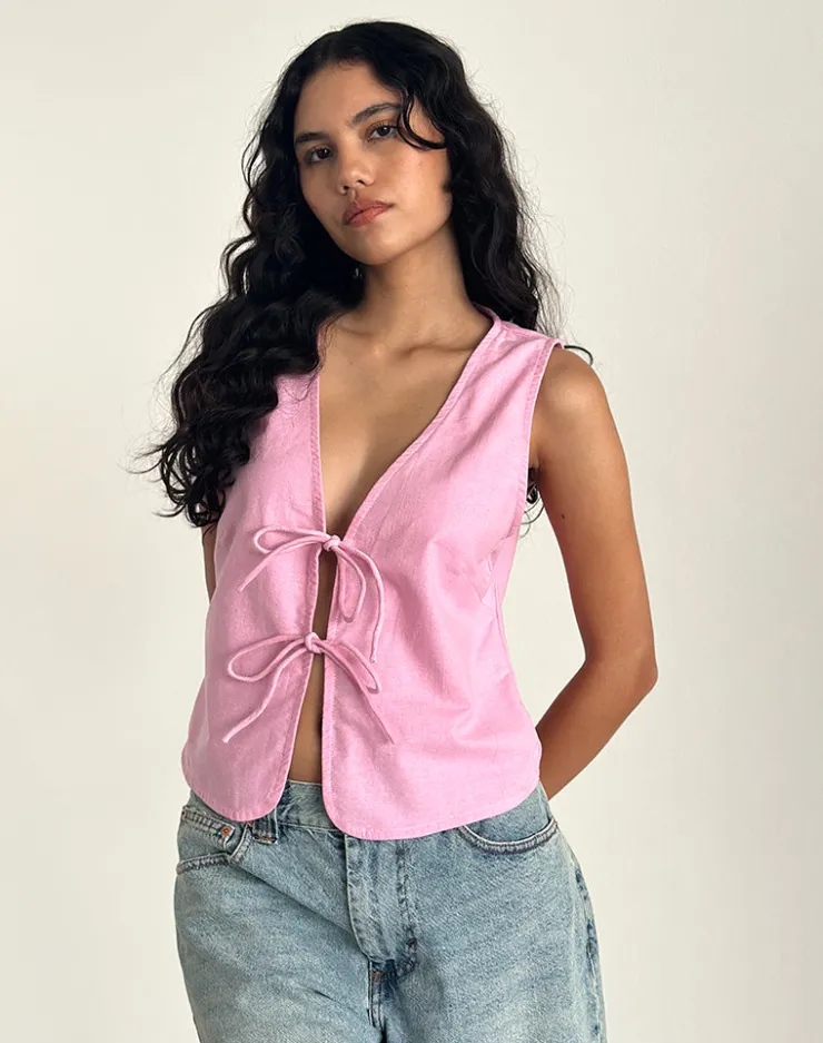 Women Motel Rocks Basic Tops | Going Out Tops | Kayve Tie Front Top in Flamingo Pink