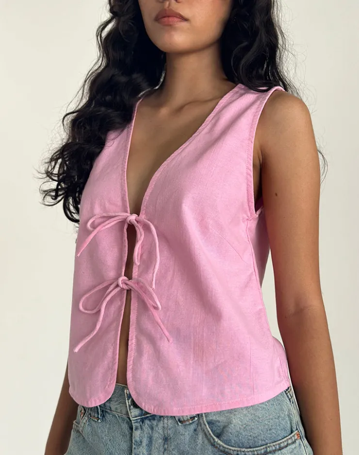 Women Motel Rocks Basic Tops | Going Out Tops | Kayve Tie Front Top in Flamingo Pink