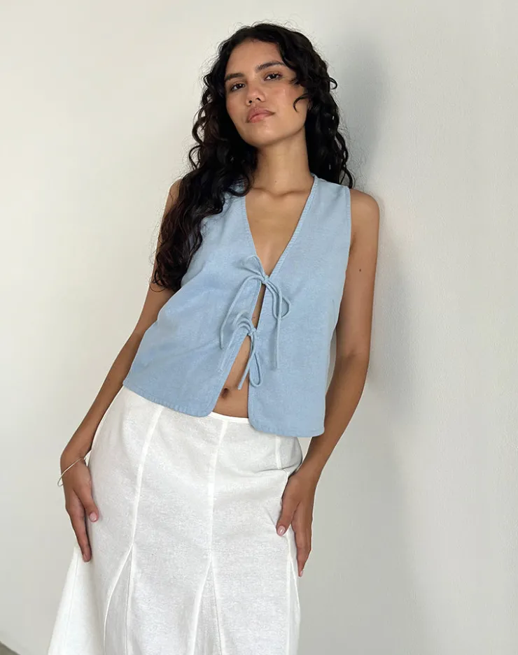 Women Motel Rocks Vest Tops | Shirts And Blouses | Kayve Tie Front Top in Nantucket Blue