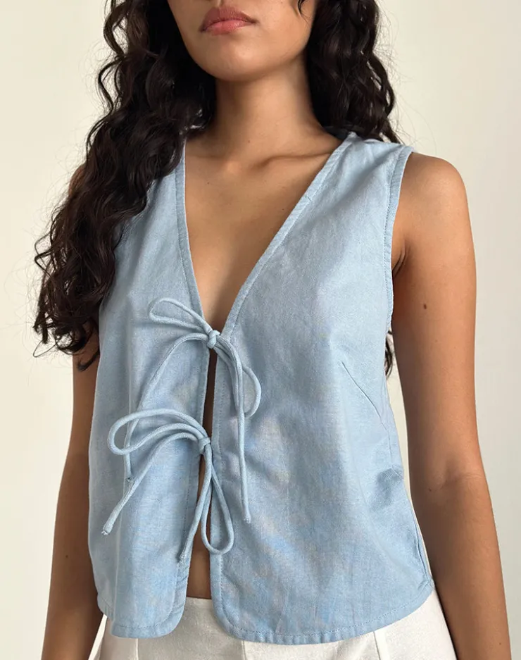 Women Motel Rocks Vest Tops | Shirts And Blouses | Kayve Tie Front Top in Nantucket Blue