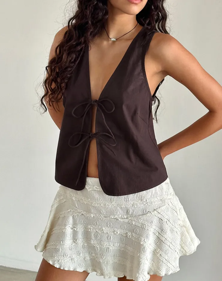 Women Motel Rocks Vest Tops | Going Out Tops | Kayve Tie Front Top in Poplin Deep Mahogany