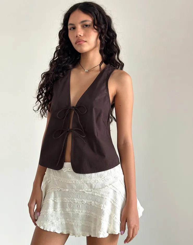 Women Motel Rocks Vest Tops | Going Out Tops | Kayve Tie Front Top in Poplin Deep Mahogany