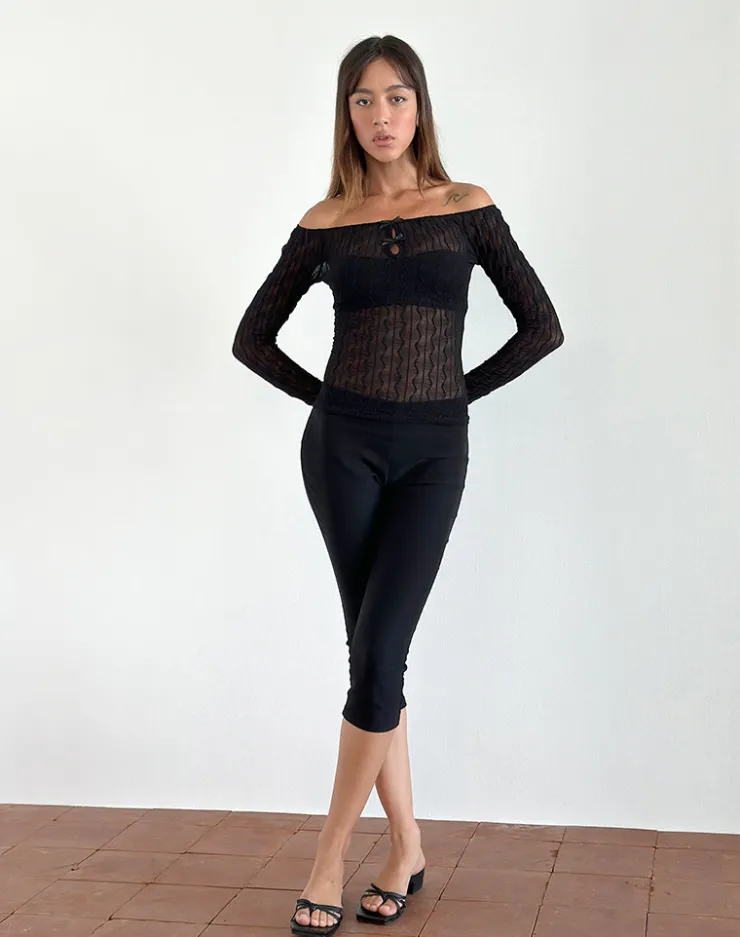 Women Motel Rocks Going Out Tops | Kazi Bardot Top in Crinkle Black