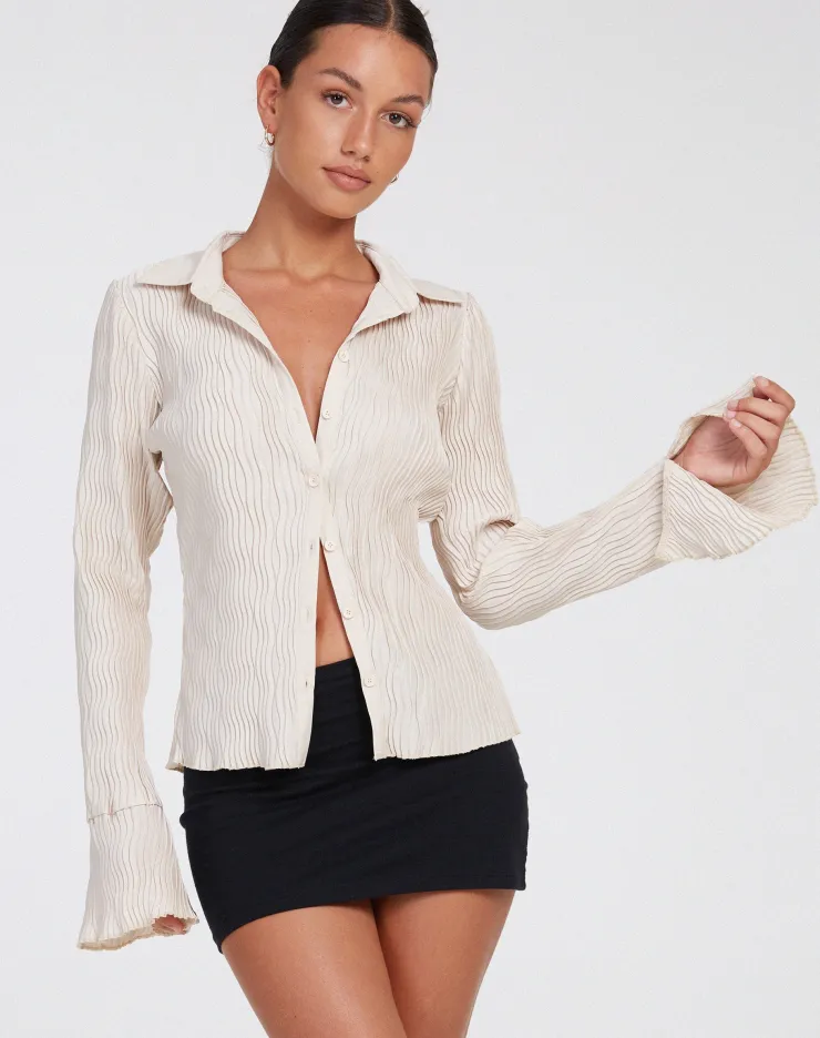 Women Motel Rocks Long Sleeve Tops | Keani Shirt in Crinkle Beige