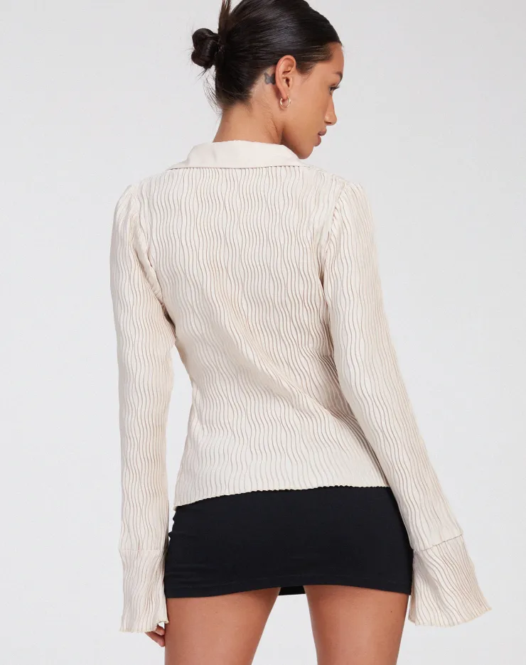 Women Motel Rocks Long Sleeve Tops | Keani Shirt in Crinkle Beige