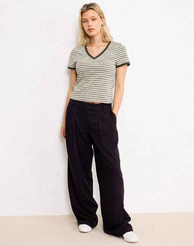 Women Motel Rocks Basic Tops | Printed Tops | Keiko Top in Stripe Jersey Tonal Brown