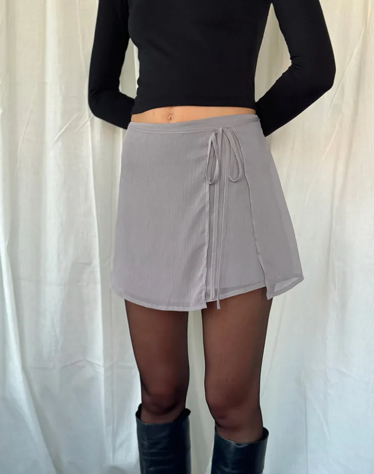 Women Motel Rocks Mini Skirts | Keira Mini Wrap Skirt in Chiffon Lilac Grey