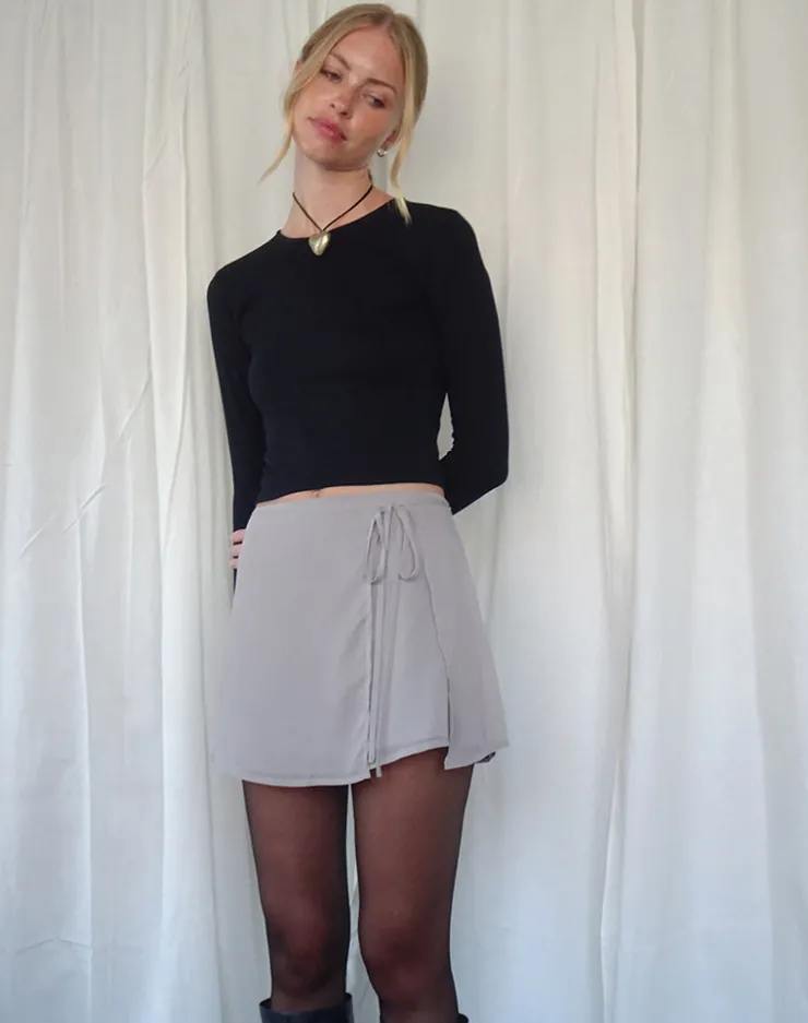 Women Motel Rocks Mini Skirts | Keira Mini Wrap Skirt in Chiffon Lilac Grey