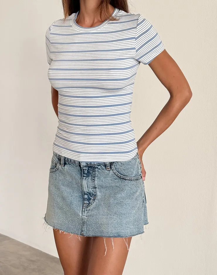 Women Motel Rocks Basic Tops | Printed Tops | Kenichi Top in Stripe Blue and White Jersey