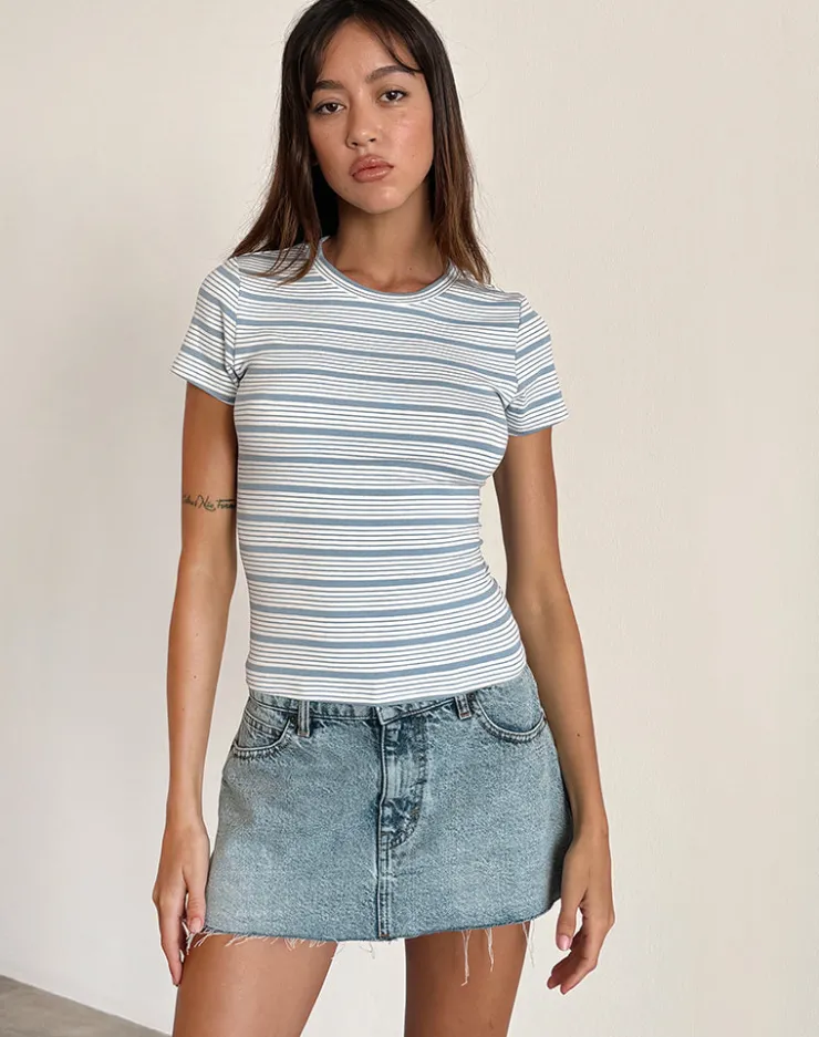 Women Motel Rocks Basic Tops | Printed Tops | Kenichi Top in Stripe Blue and White Jersey