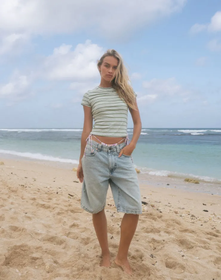 Women Motel Rocks Basic Tops | Printed Tops | Kenichi Top in Stripe Sage Green Jersey