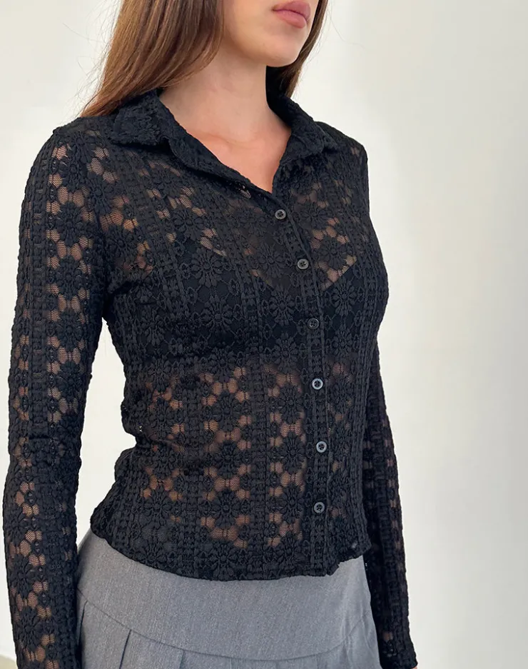 Women Motel Rocks Shirts And Blouses | Long Sleeve Tops | Kenila Shirt in Regal Lace Black