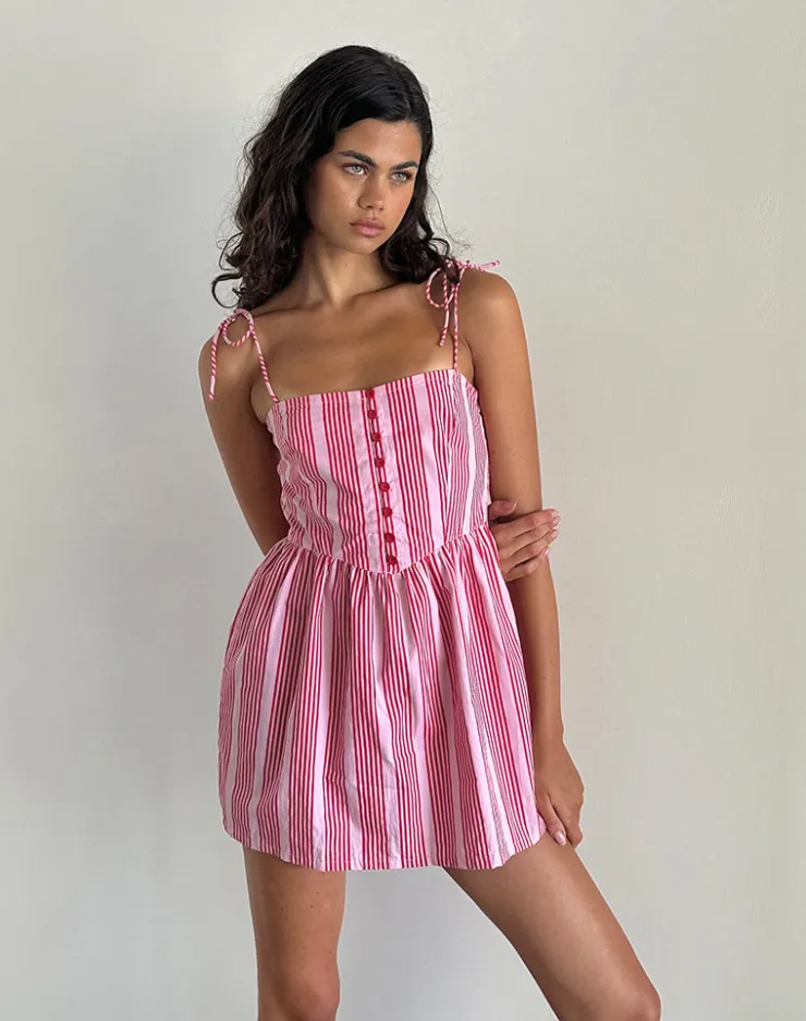 Women Motel Rocks Printed Dresses | Day Dresses | Kesyani Mini Dress in Vertical Pink Stripe