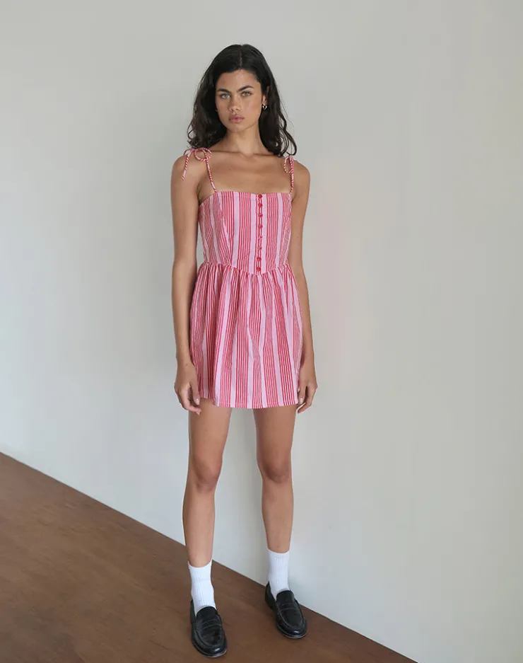 Women Motel Rocks Printed Dresses | Day Dresses | Kesyani Mini Dress in Vertical Pink Stripe