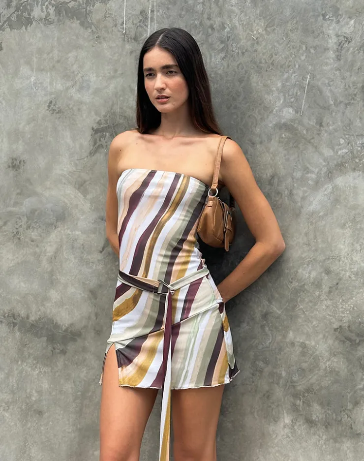 Women Motel Rocks Printed Dresses | Day Dresses | Kevsra Bandeau Mini Dress in Mesh Wiggle Sunset