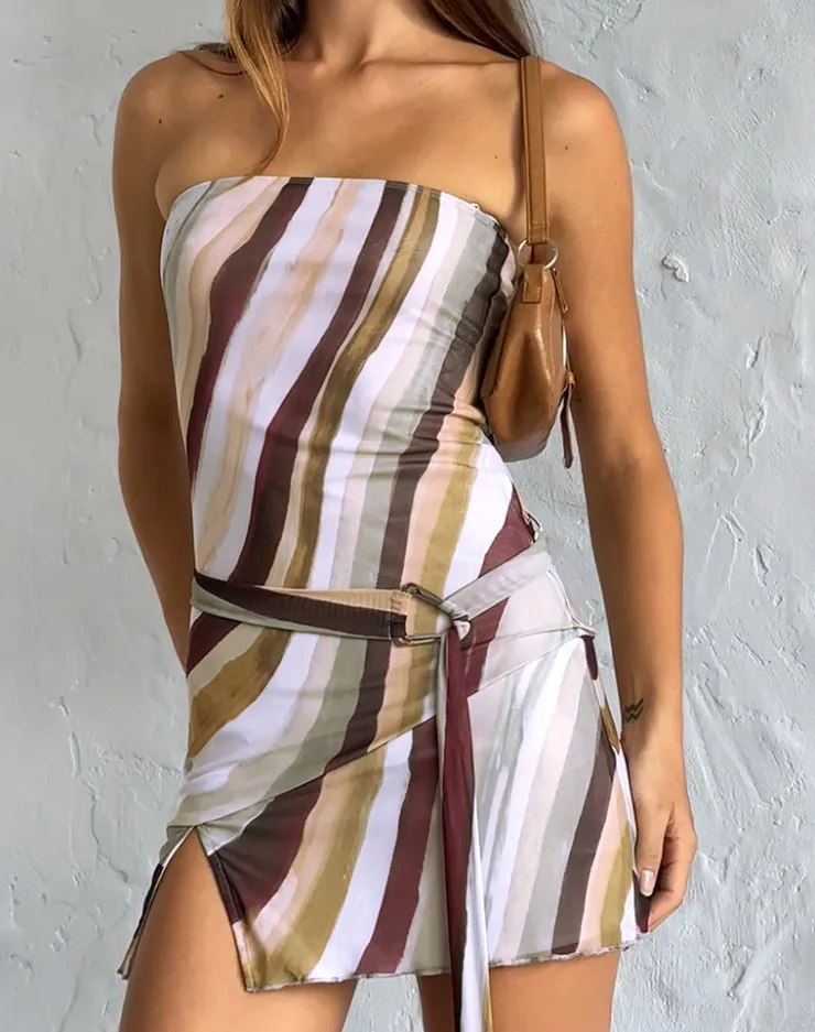 Women Motel Rocks Printed Dresses | Day Dresses | Kevsra Bandeau Mini Dress in Mesh Wiggle Sunset