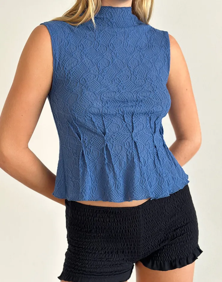 Women Motel Rocks Tailoring | Going Out Tops | Kimbra Sleeveless Top in Textured Blue