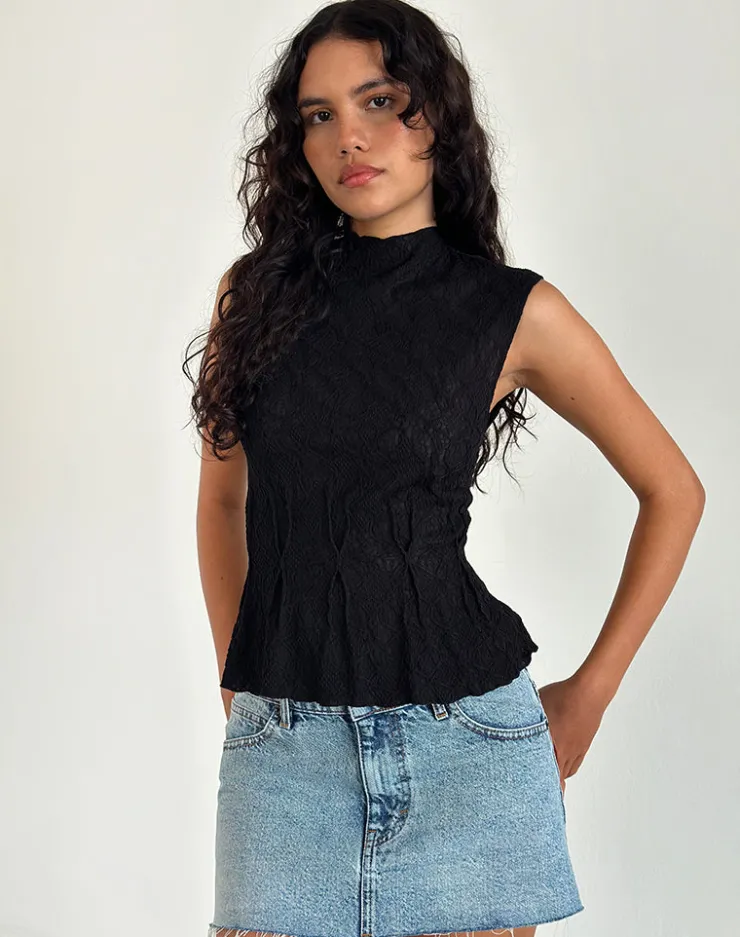 Women Motel Rocks Basic Tops | Vest Tops | Kimbra Top in Textured Black