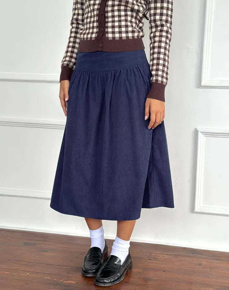 Women Motel Rocks A Line Skirts | Midi Skirts | Kiranila Midi Skirt in Baby Cord Ink Blue