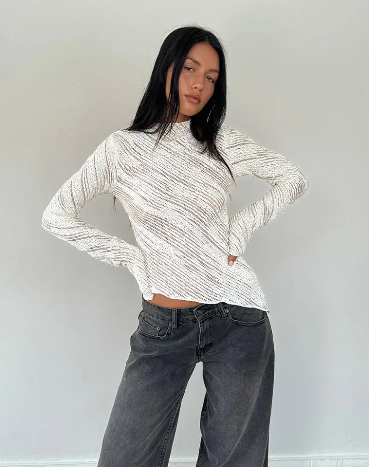 Women Motel Rocks Long Sleeve Tops | Kittie Long Sleeve Top in Textured Ivory