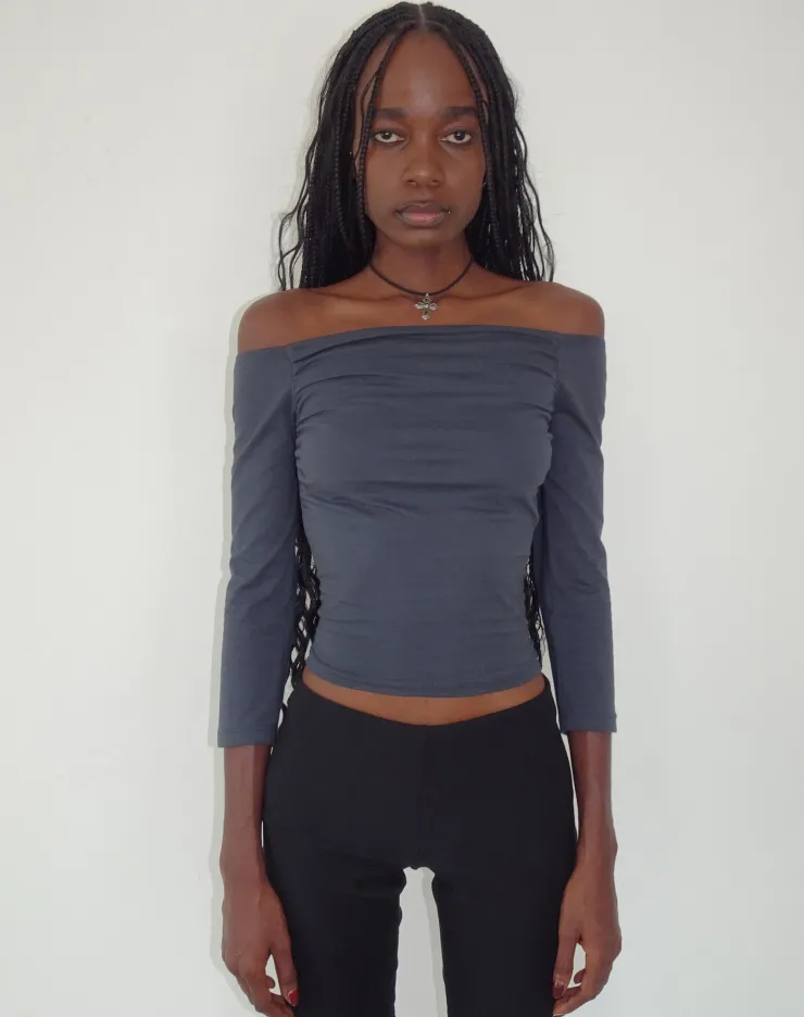 Women Motel Rocks Basics | Basic Tops | Koby Off Shoulder Bardot Top in Ocean Storm