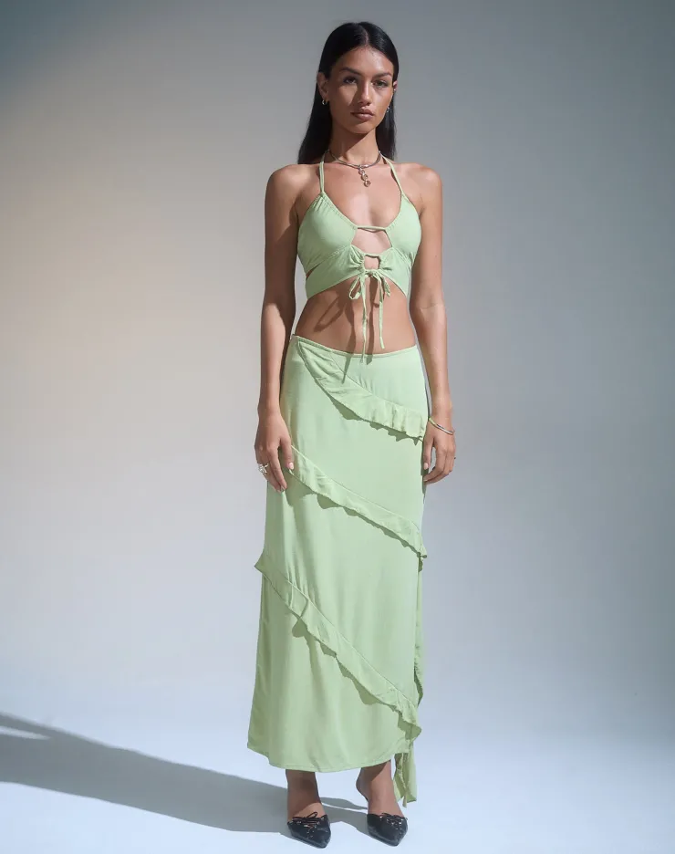 Women Motel Rocks Halterneck Tops | Strappy Tops | Koen Cut Out Top in Mint Sage