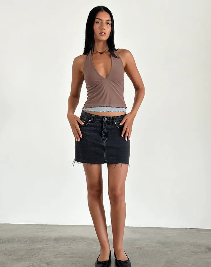 Women Motel Rocks Halterneck Tops | Kubra Halter Top in Mesh Brown and Light Blue