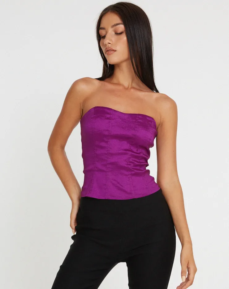 Women Motel Rocks Bandeau Tops | Kyanata Strapless Corset in Satin Purple