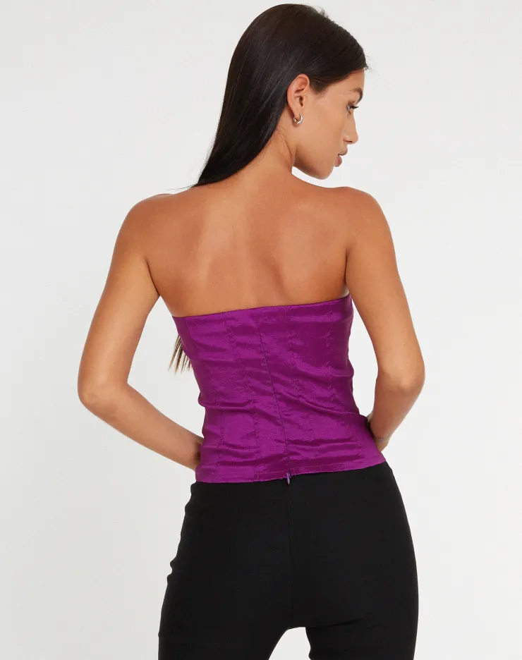 Women Motel Rocks Bandeau Tops | Kyanata Strapless Corset in Satin Purple