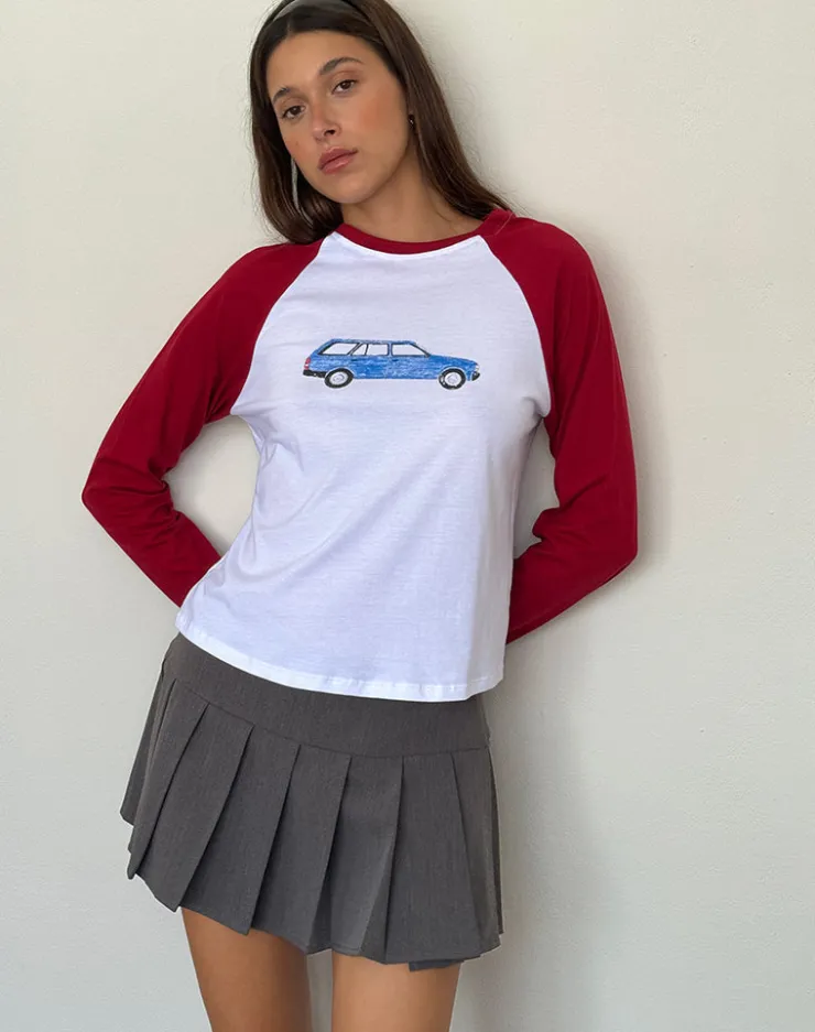 Women Motel Rocks Long Sleeve Tops | Kyiato Top in Adrenaline Red Car Print