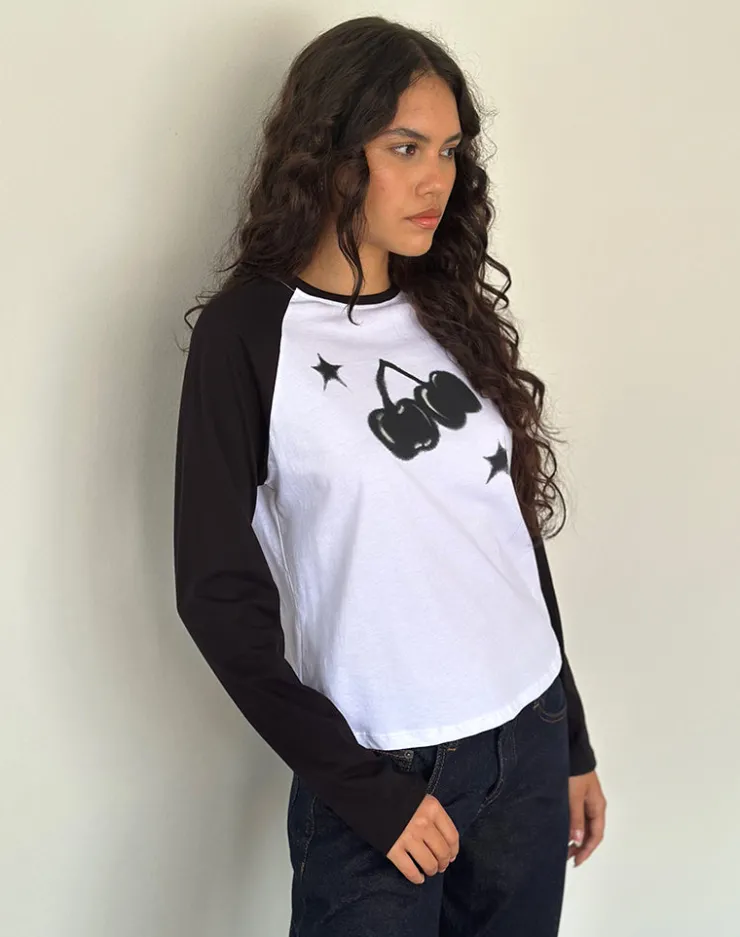 Women Motel Rocks Long Sleeve Tops | Kyiato Top in White and Black Cherry Print