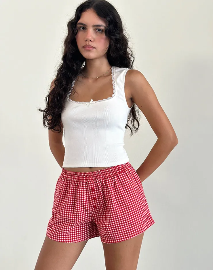 Women Motel Rocks Co-ords | Laboxe Boxer Shorts in Red Gingham