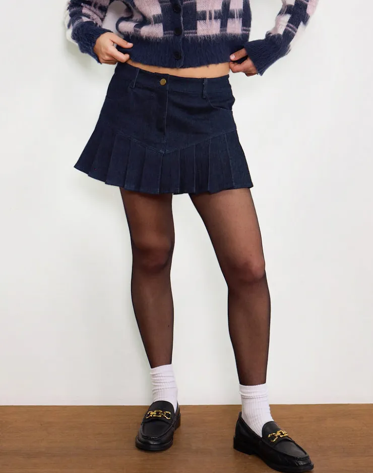 Women Motel Rocks A Line Skirts | Pleated Skirts | Laduma Mini Skirt Denim in Indigo