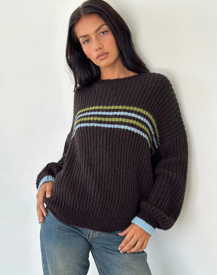 Women Motel Rocks Jumpers | Lamees Jumper in Brown Knit with Stripe