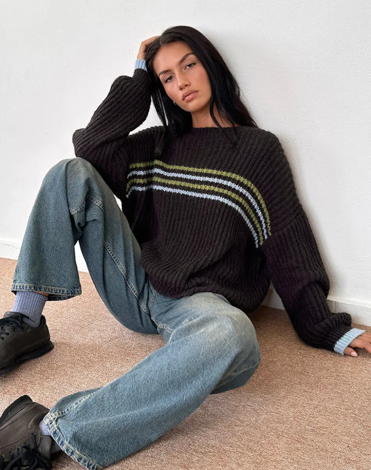 Women Motel Rocks Jumpers | Lamees Jumper in Brown Knit with Stripe