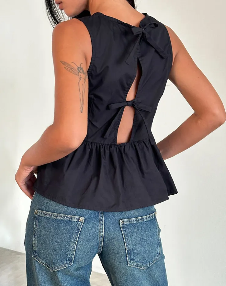 Women Motel Rocks Tailoring | Lanzo Tie Back Top in Poplin Black