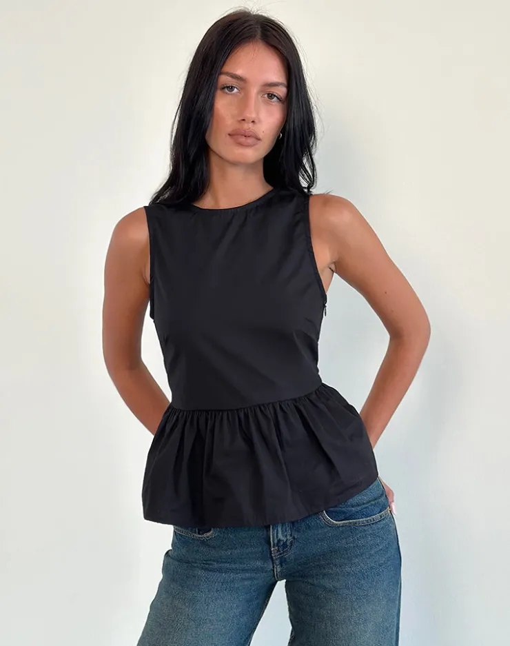 Women Motel Rocks Tailoring | Lanzo Tie Back Top in Poplin Black