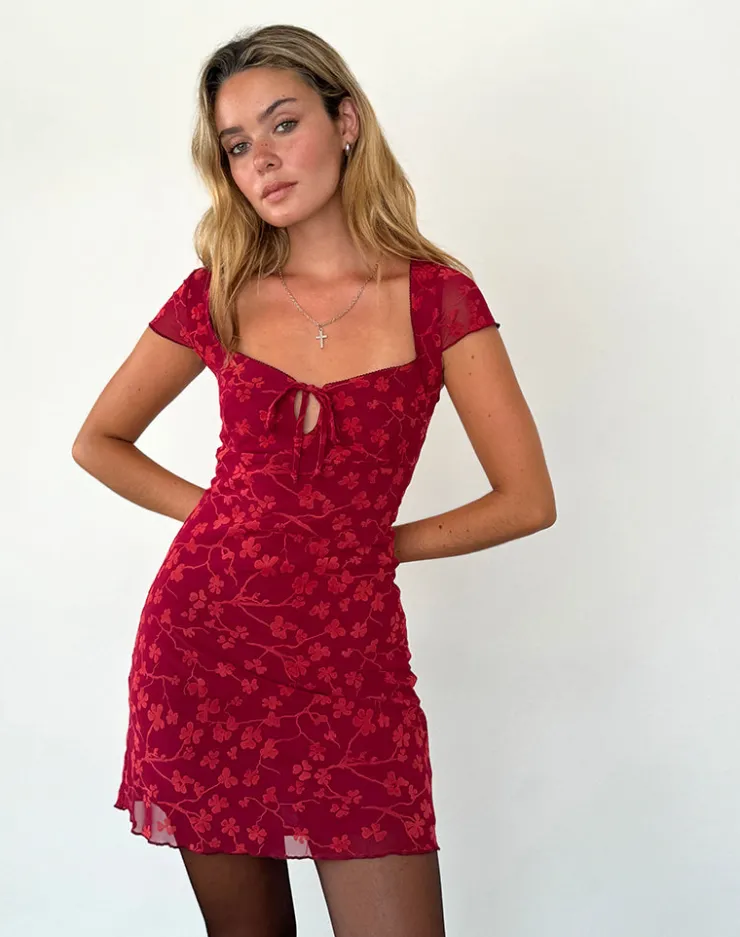 Women Motel Rocks Printed Dresses | Mini Dresses | Lashka Mini Dress in Red Grunge Floral Flock