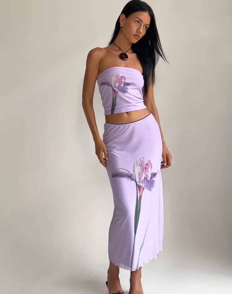 Women Motel Rocks A Line Skirts | Lassie Midi Skirt in Lilac Flower Placement