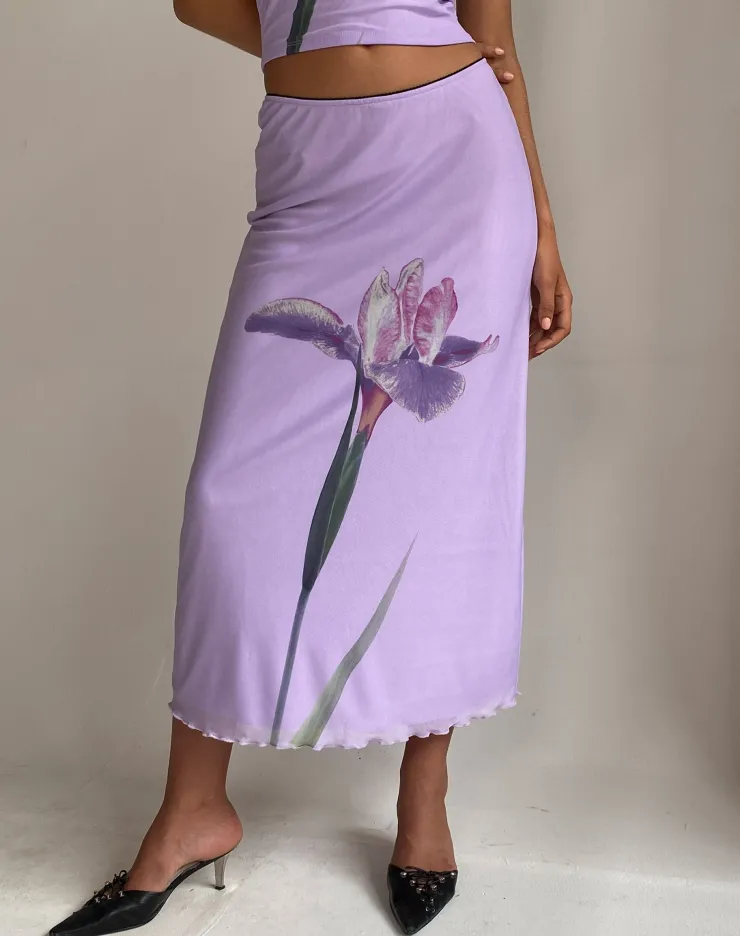 Women Motel Rocks A Line Skirts | Lassie Midi Skirt in Lilac Flower Placement