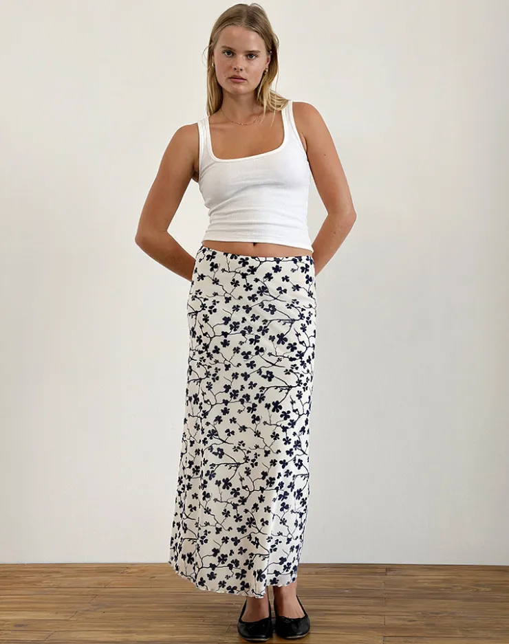 Women Motel Rocks Printed Skirts | Maxi Skirts | Latika Skirt in Grunge Floral Flock Cream