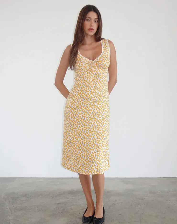 Women Motel Rocks Printed Dresses | Day Dresses | Lavisha Midi Dress in Yellow Cosmos Garden