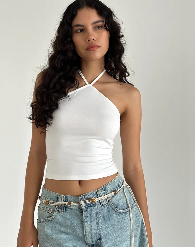 Women Motel Rocks Basic Tops | Halterneck Tops | Layti Halterneck Top in Off White