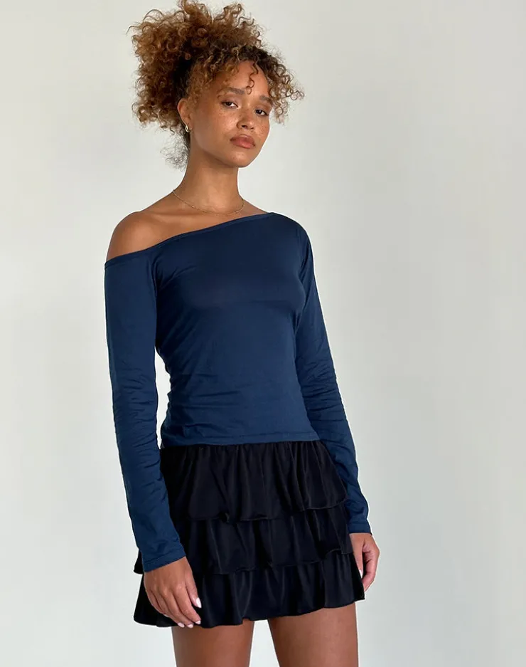 Women Motel Rocks Basics | Basic Tops | Ledez Asym Slouchy Top in Navy Tissue