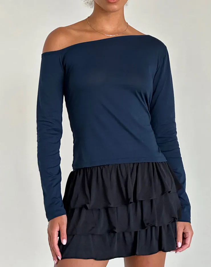 Women Motel Rocks Basics | Basic Tops | Ledez Asym Slouchy Top in Navy Tissue