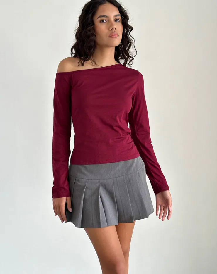 Women Motel Rocks Long Sleeve Tops | Ledez Asymmetric Slouchy Top in Burgundy Tissue