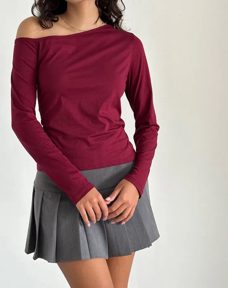 Women Motel Rocks Long Sleeve Tops | Ledez Asymmetric Slouchy Top in Burgundy Tissue