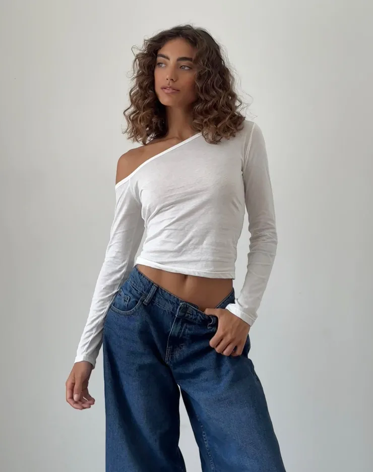 Women Motel Rocks Basics | Basic Tops | Ledez Asymmetric Slouchy Top in White Tissue Jersey